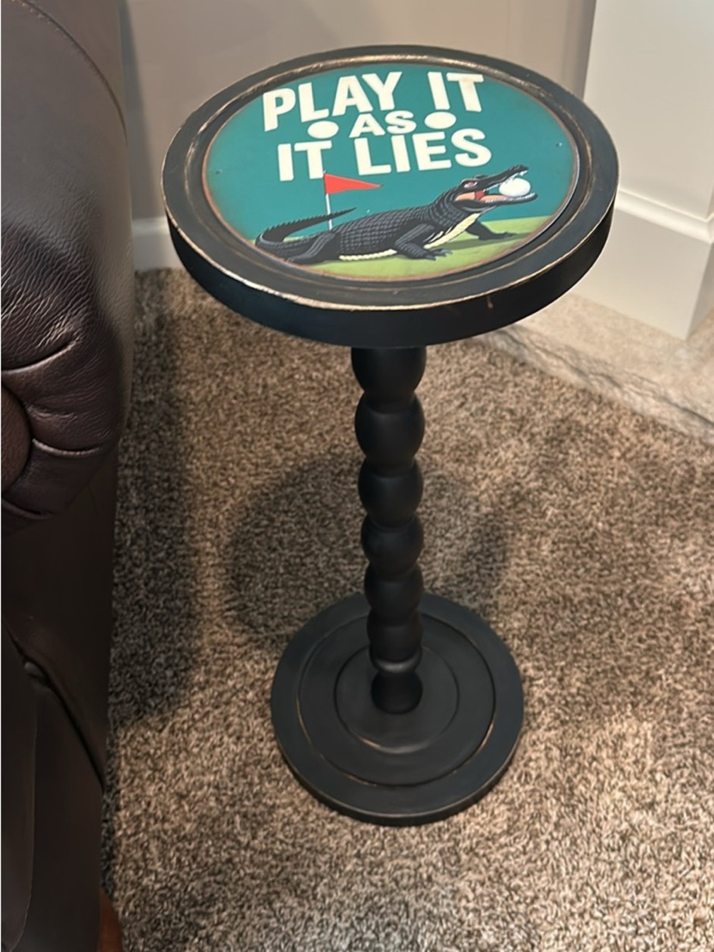 Funny Golfer’s Play It As It Lies Wooden Drink Table - Black Accent Side Table